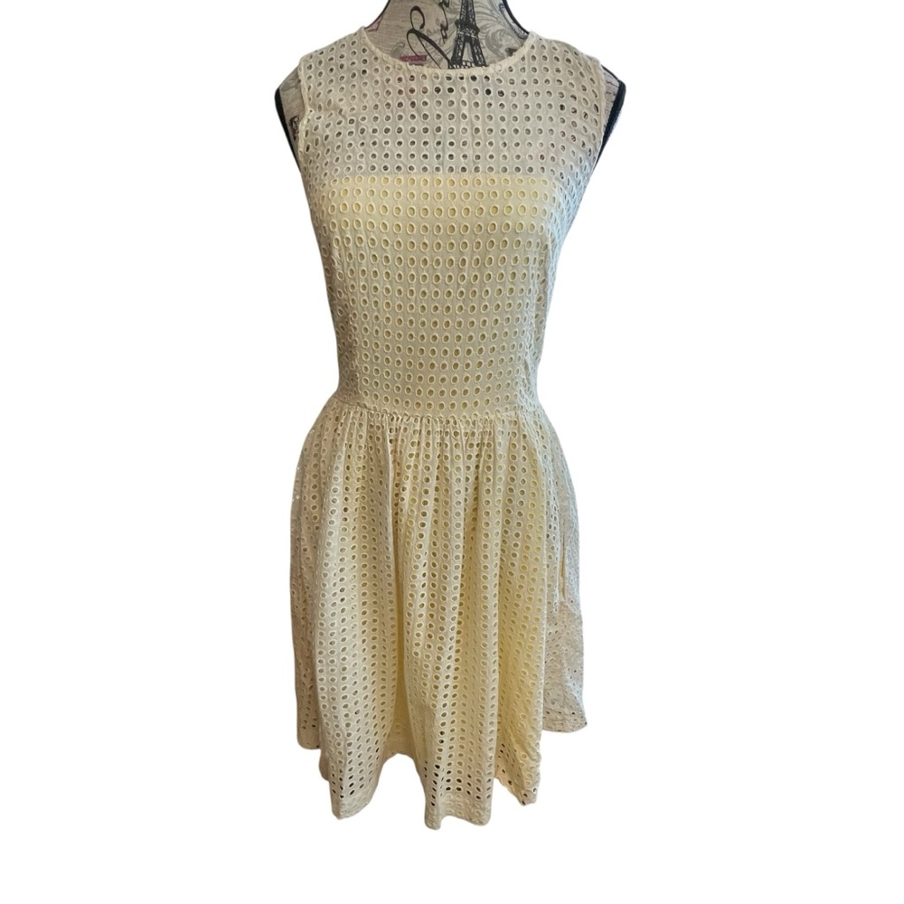 French Connection Cream Eyelet Midi Dress with pockets - Picture 2 of 7